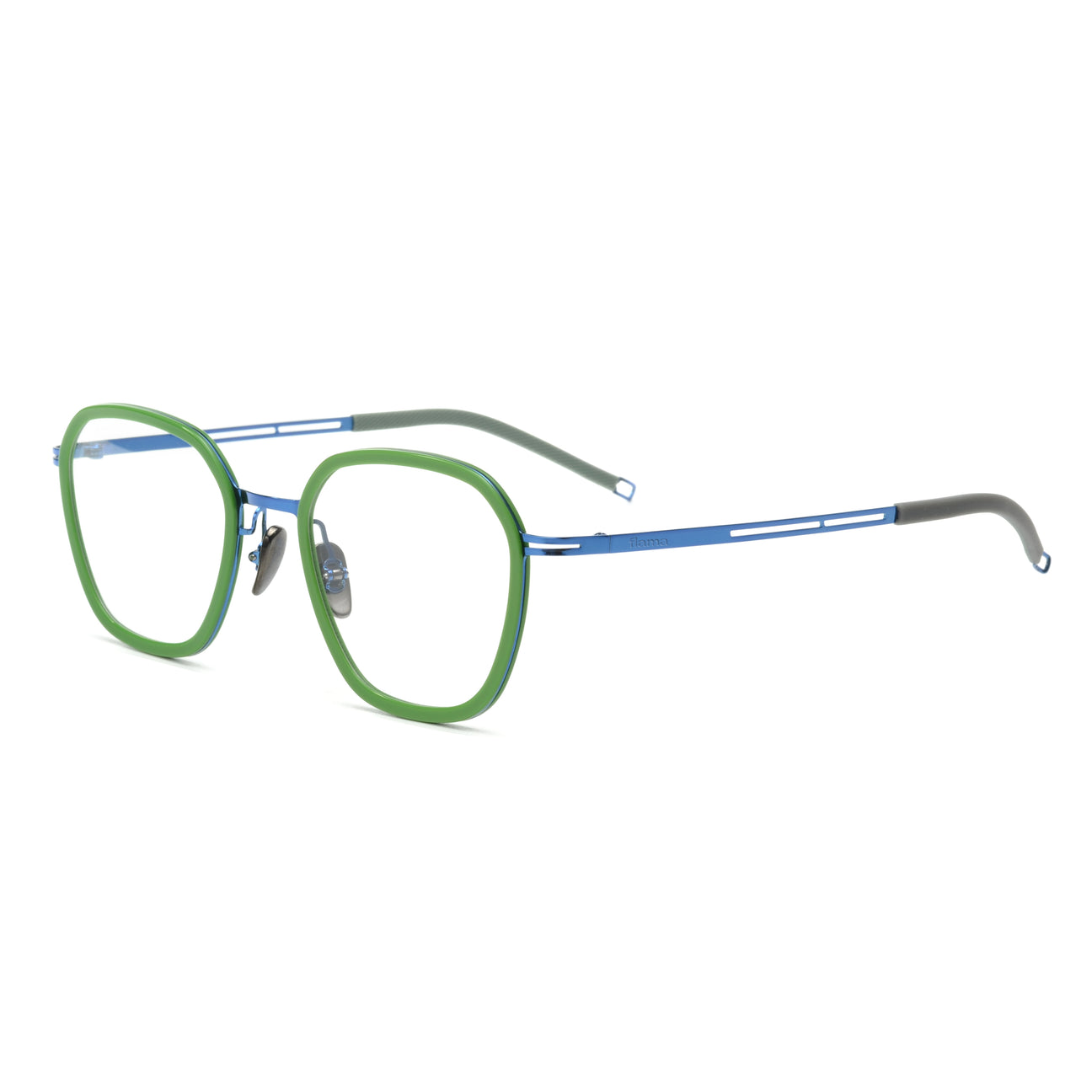 Gafas graduadas Flama Shaw circulares verdes con varilla azul y gris