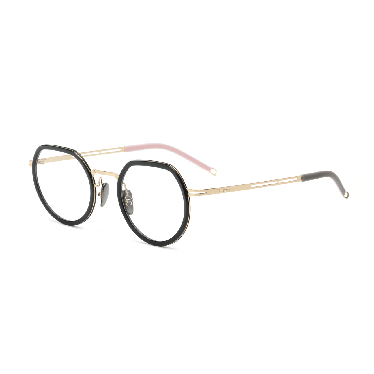 Gafas graduadas Flama Silva circulares negras con varilla dorada y rosa