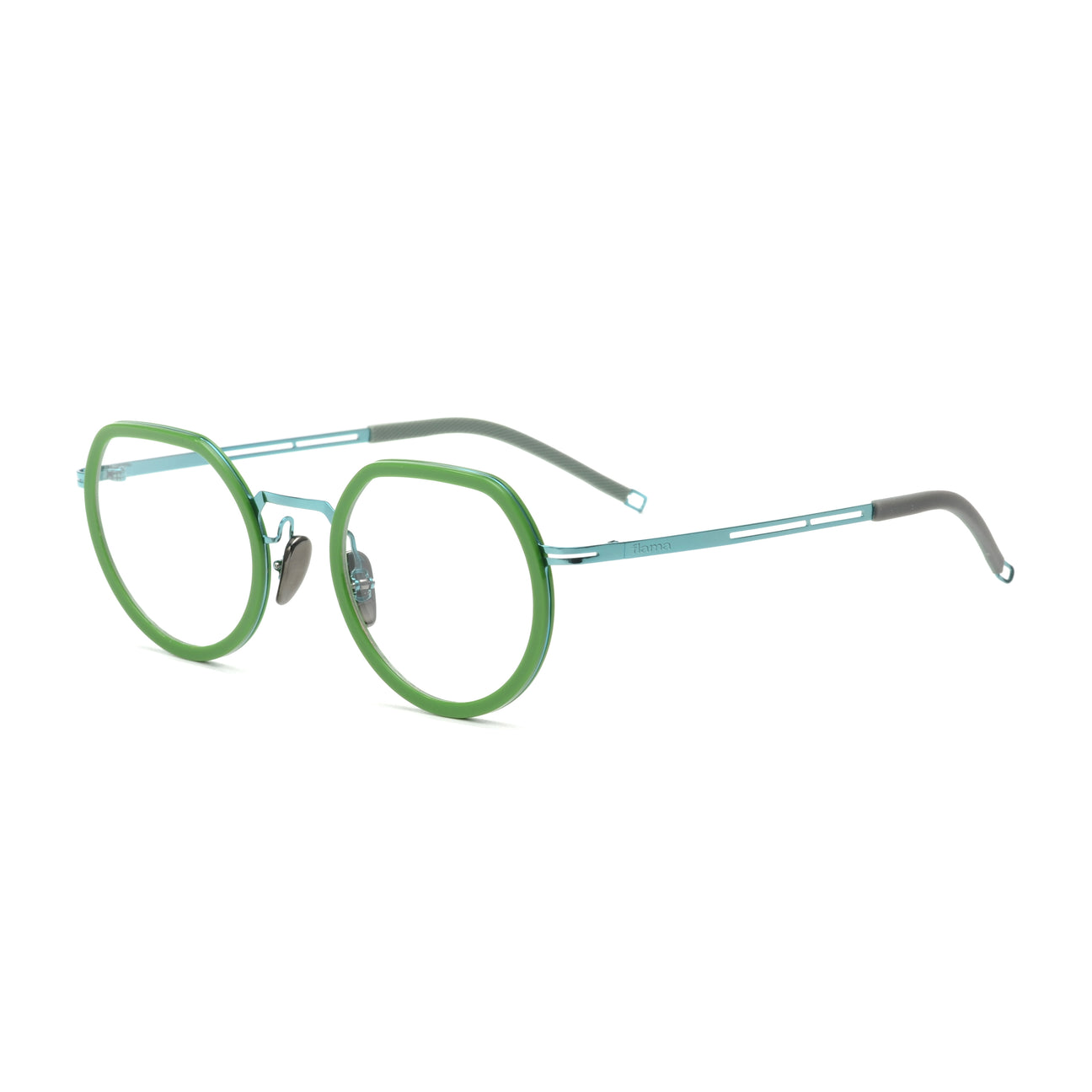 Gafas graduadas Flama Silva circulares verdes con varilla azul y gris
