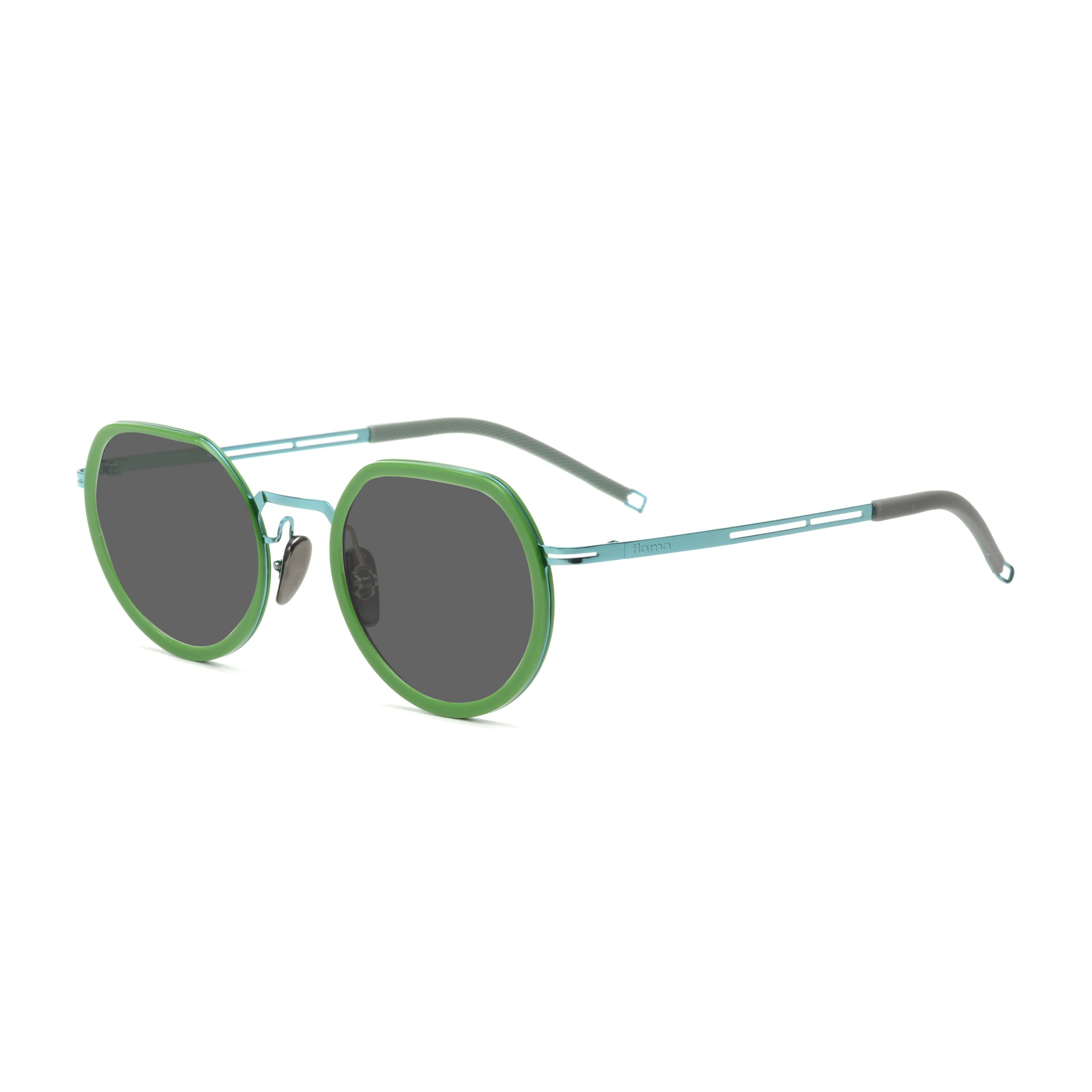 Gafas de sol Flama Silva circulares verdes con varilla azules y grises