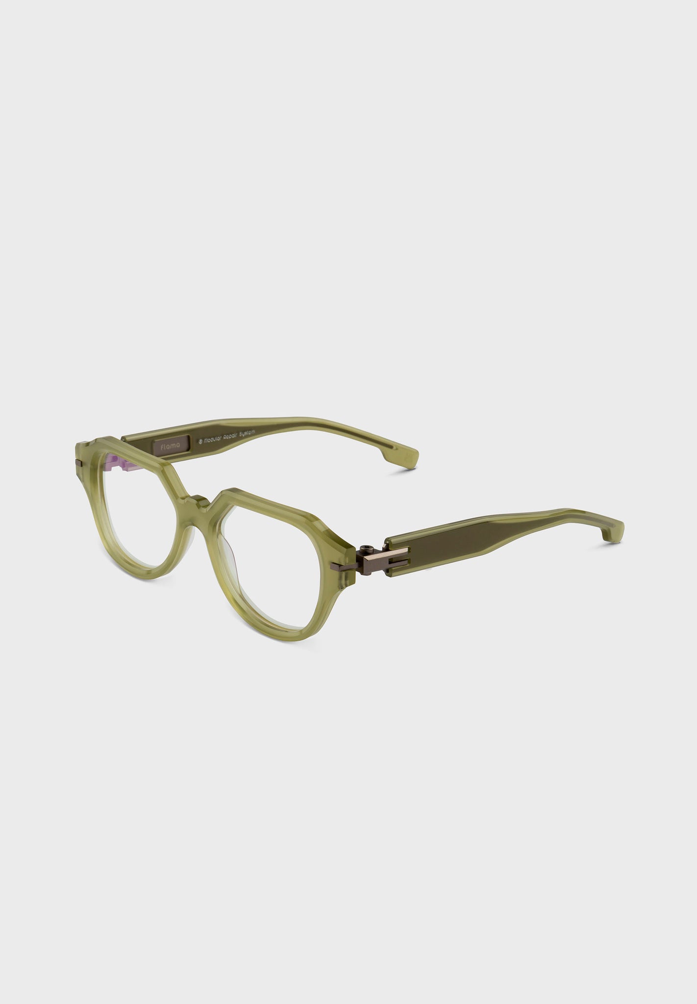 Gafas de vista verdes redondas.